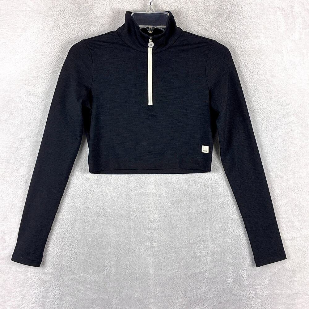 Vuori Jacket Womens S Black Lux Rib Half Zip Cropped Pullover Preppy Gym Baddie